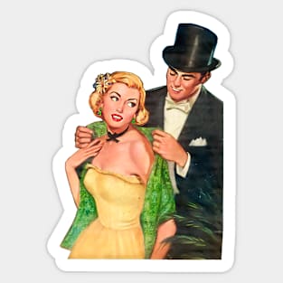 elegant man in love with beautiful lady retro vintage comic Sticker